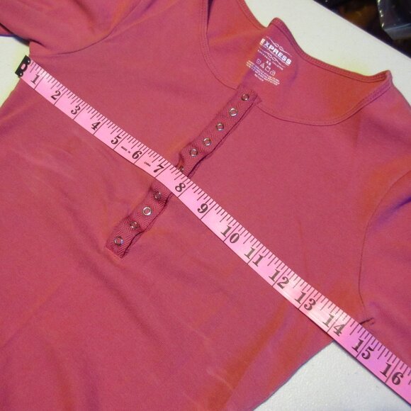 Y2K Vintage Express Pink Long Sleeve Henley Top Preppy Indie Sleaze Layering Tee - Picture 14 of 16